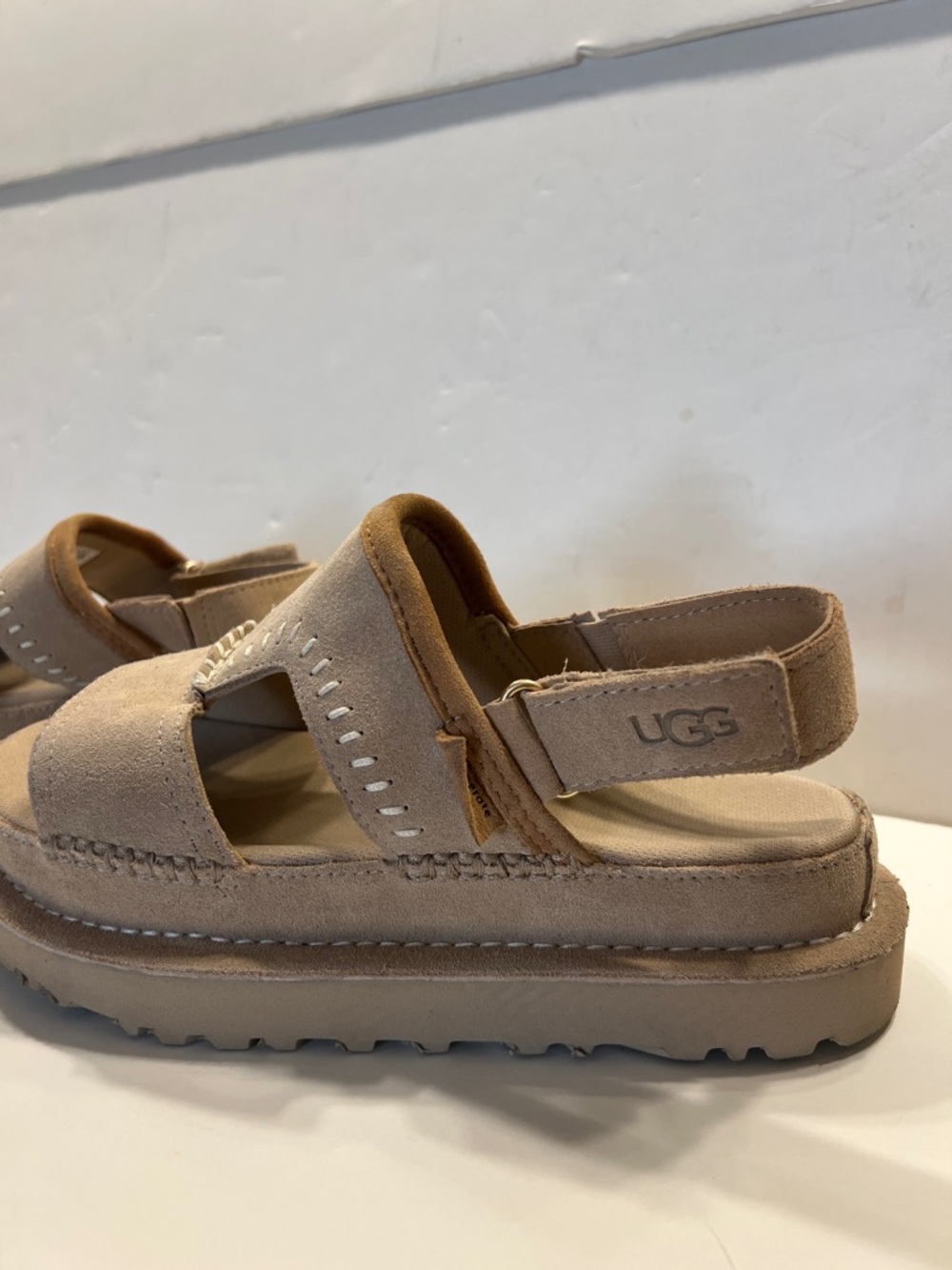 UGG Beige Suede Platform Sandals with Back Strap